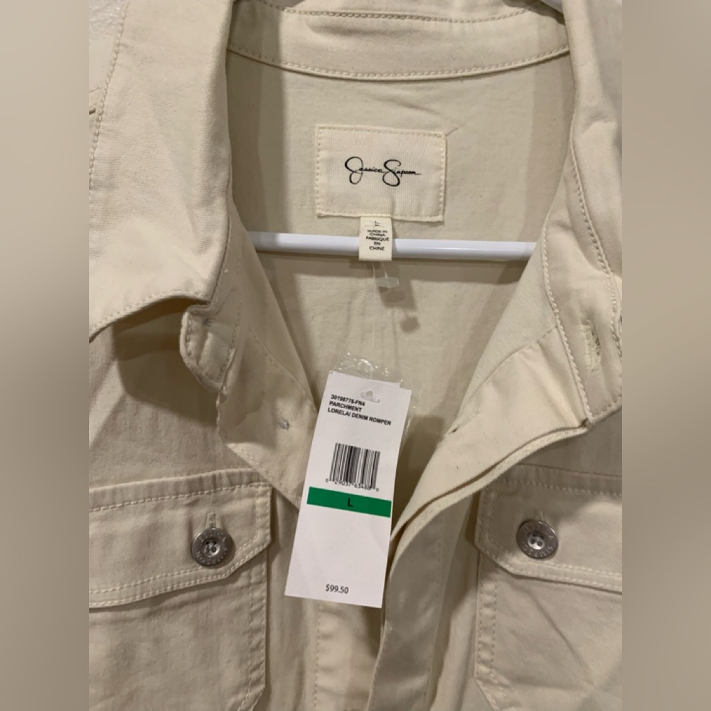 Women's Cream Short Sleeve Jumpsuit - Picture 4 of 5